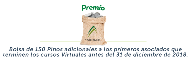 PREMIO Bolsa de 150 Pinos adicionales a los primeros asociados que terminen los cursos Virtuales antes del 31 de diciembre de 2018. PREMIO Bolsa de 150 Pinos adicionales a los primeros asociados que terminen los cursos Virtuales antes del 31 de diciembre de 2018.